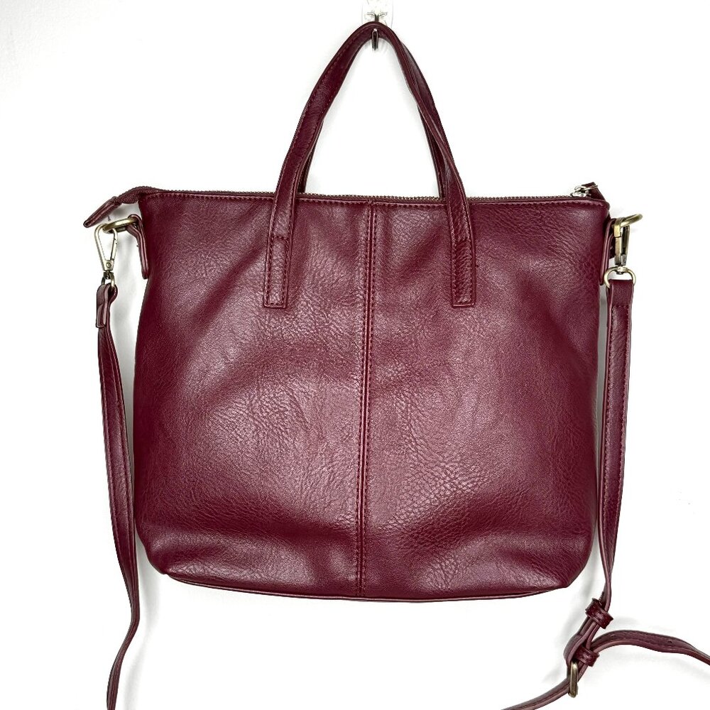 Joy Susan Faux Leather Top Handle Adjustable Crossbody Strap Tote Bag Red
